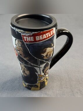 Vintage 2008 The Beatles Ceramic Travel Coffee Cup Mug Apple Corps Vandor